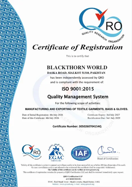ISO 9001:2015 Quality Management System — Blackthorn World certificate
