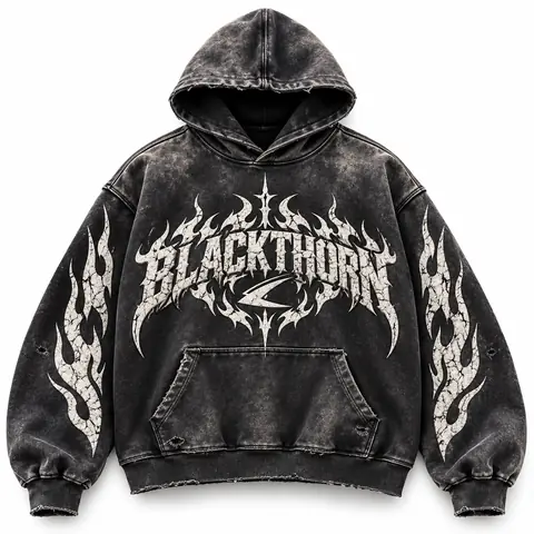 Acid Wash Gothic Print Hoodie (Zip & Pullover) — custom acid wash streetwear hoodie by Blackthorn World