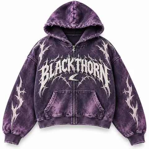 Acid Wash Gothic Print Hoodie (Zip & Pullover) — violet (zip-up)