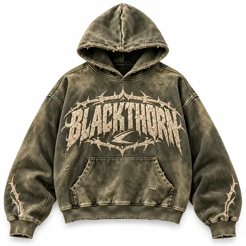 Acid Wash Gothic Print Hoodie (Zip & Pullover) — dusted olive (pullover)