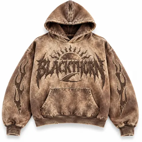 Acid Wash Gothic Print Hoodie (Zip & Pullover) — sandstone rust (pullover)