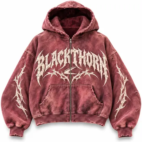 Acid Wash Gothic Print Hoodie (Zip & Pullover) — dusty rose (zip-up)
