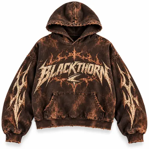 Acid Wash Gothic Print Hoodie (Zip & Pullover) — espresso ember (pullover)