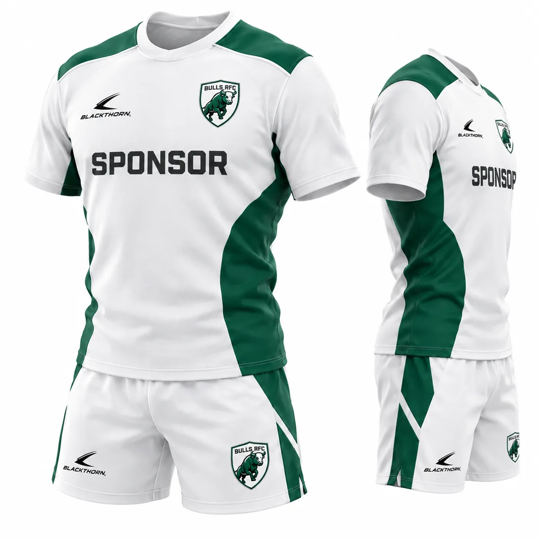 Alpine Side-Panel Rugby Kit — white / forest green custom rugby kit made to order by Blackthorn World