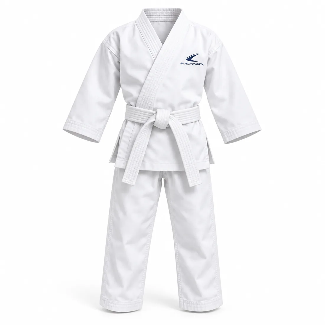 White lightweight kids single-weave training gi with clean lapel, Arctic White kids gi, front view