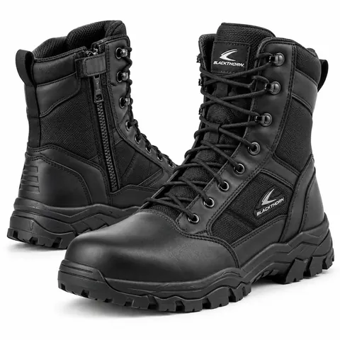 Black 8-Inch Side-Zip Tactical Boots — Hunting & tactical boots by Blackthorn World