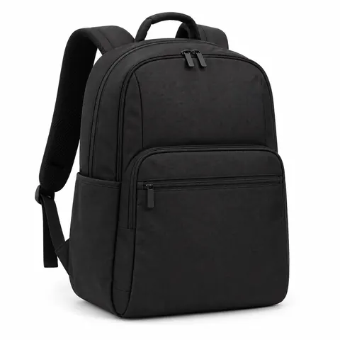 Black Blank Backpack with Front Pocket — wholesale promotional bags by Blackthorn World