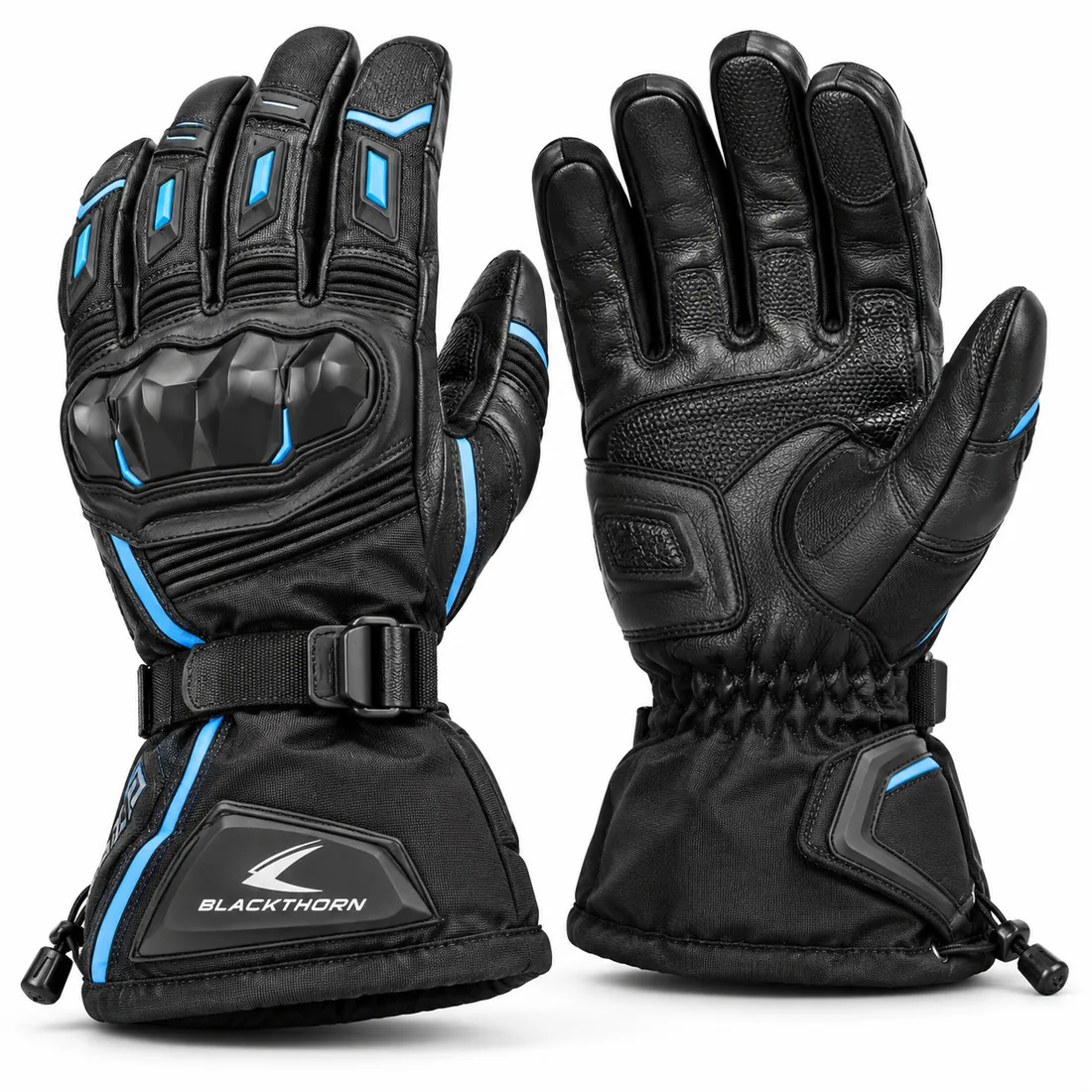 Black & Blue Waterproof Winter Motorcycle Gloves — motorcycle & motocross gloves by Blackthorn World
