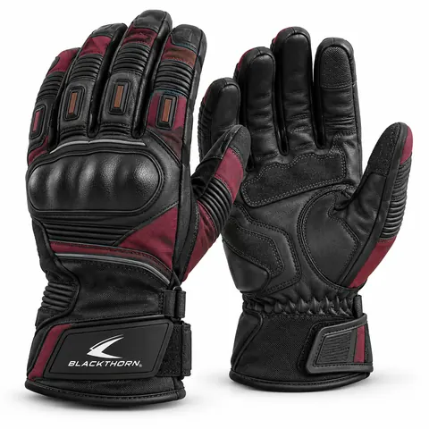 Black & Burgundy Insulated Motorcycle Gloves — Motorcycle & motocross gloves by Blackthorn World