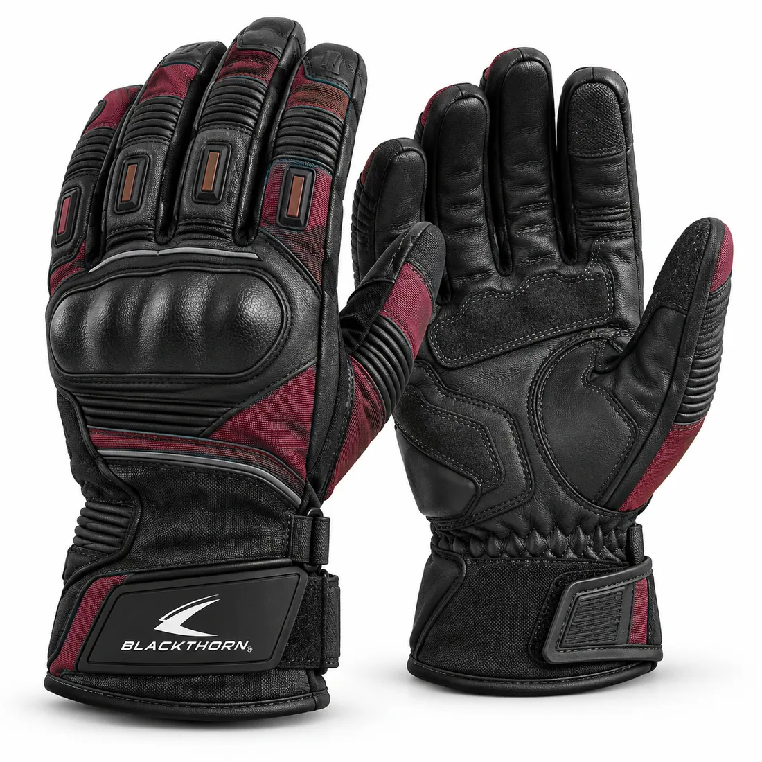 Black & Burgundy Insulated Motorcycle Gloves — motorcycle & motocross gloves by Blackthorn World