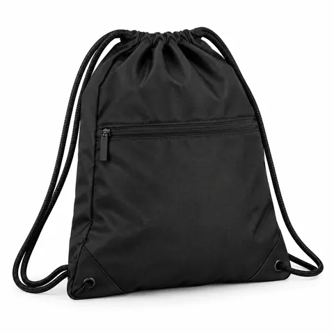 Black Drawstring Gym Sack with Zip Pocket — wholesale promotional bags by Blackthorn World