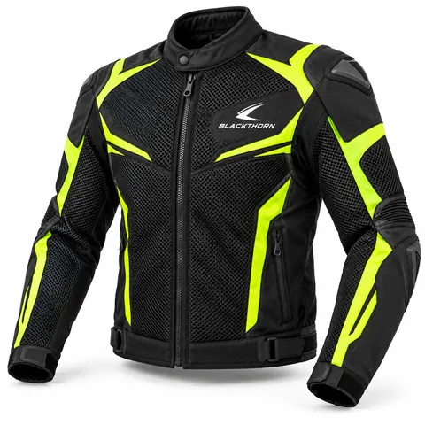 Black & Fluo Yellow Mesh Motorcycle Jacket — Mesh summer riding jackets by Blackthorn World