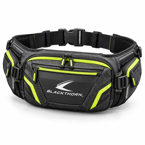 Black & Fluo Yellow Motorcycle Kidney Bag — Saddle bags & waist bags by Blackthorn World