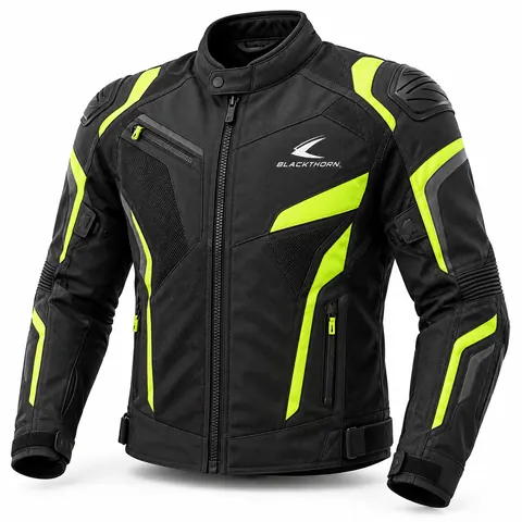 Black & Fluo Yellow Textile Motorcycle Jacket — Textile riding jackets by Blackthorn World