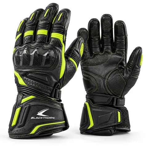 Black & Fluo Yellow Touring Motorcycle Gloves — Motorcycle & motocross gloves by Blackthorn World