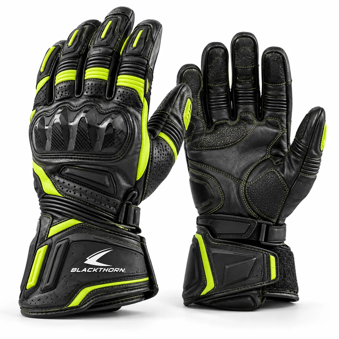 Black & Fluo Yellow Touring Motorcycle Gloves — motorcycle & motocross gloves by Blackthorn World