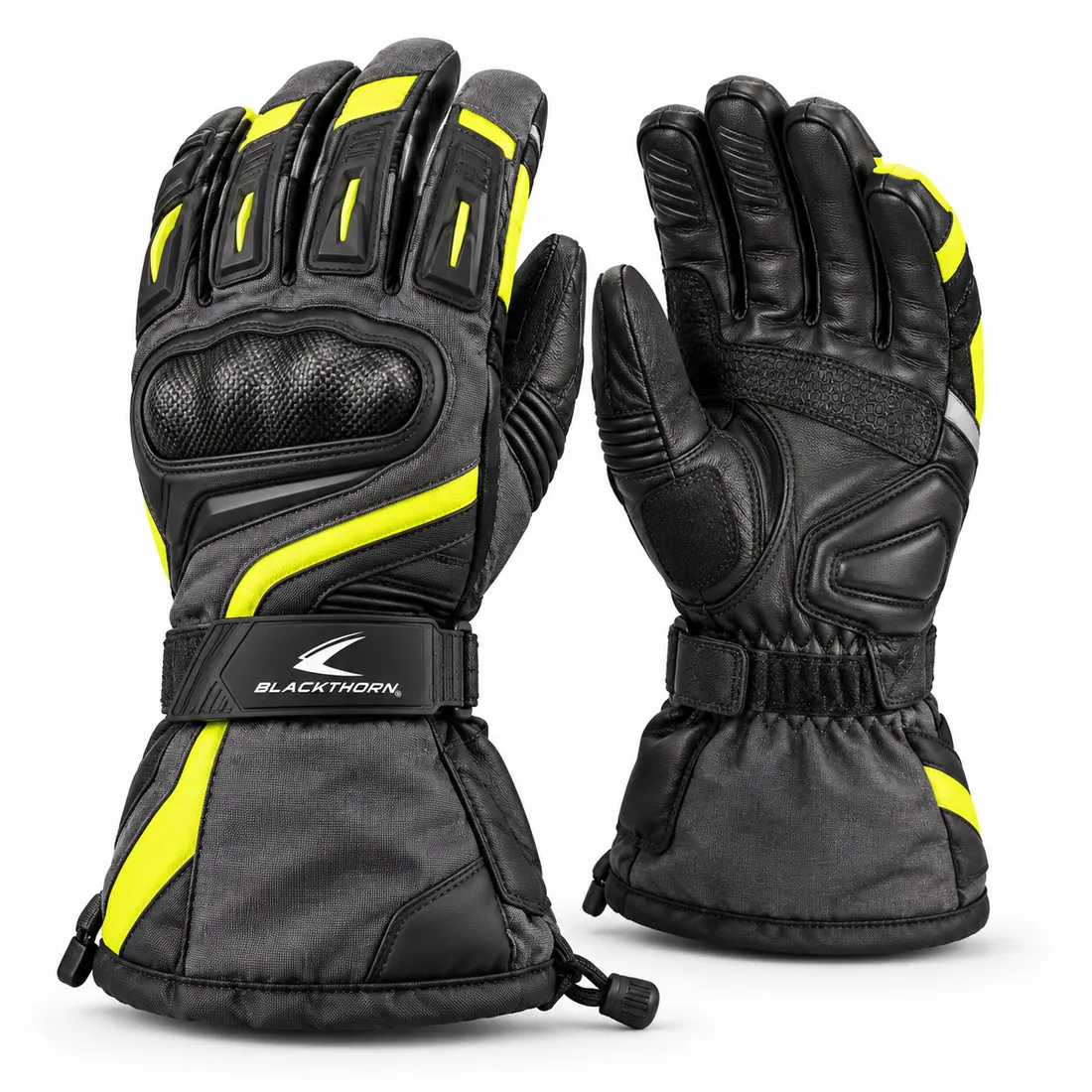 Black & Fluo Yellow Winter Riding Gauntlets — motorcycle & motocross gloves by Blackthorn World