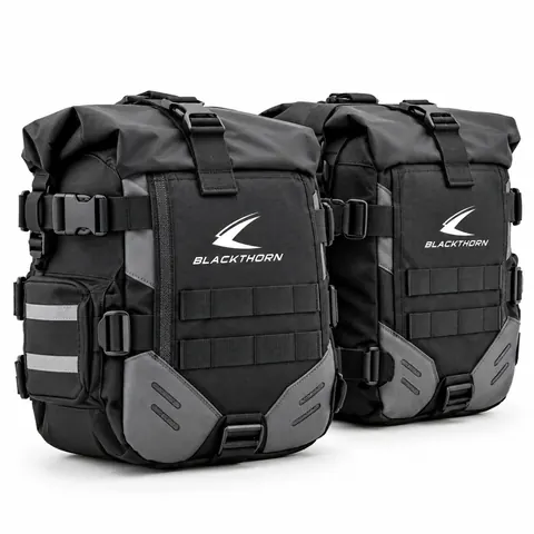 Black & Grey Adventure Motorcycle Panniers — Saddle bags & waist bags by Blackthorn World