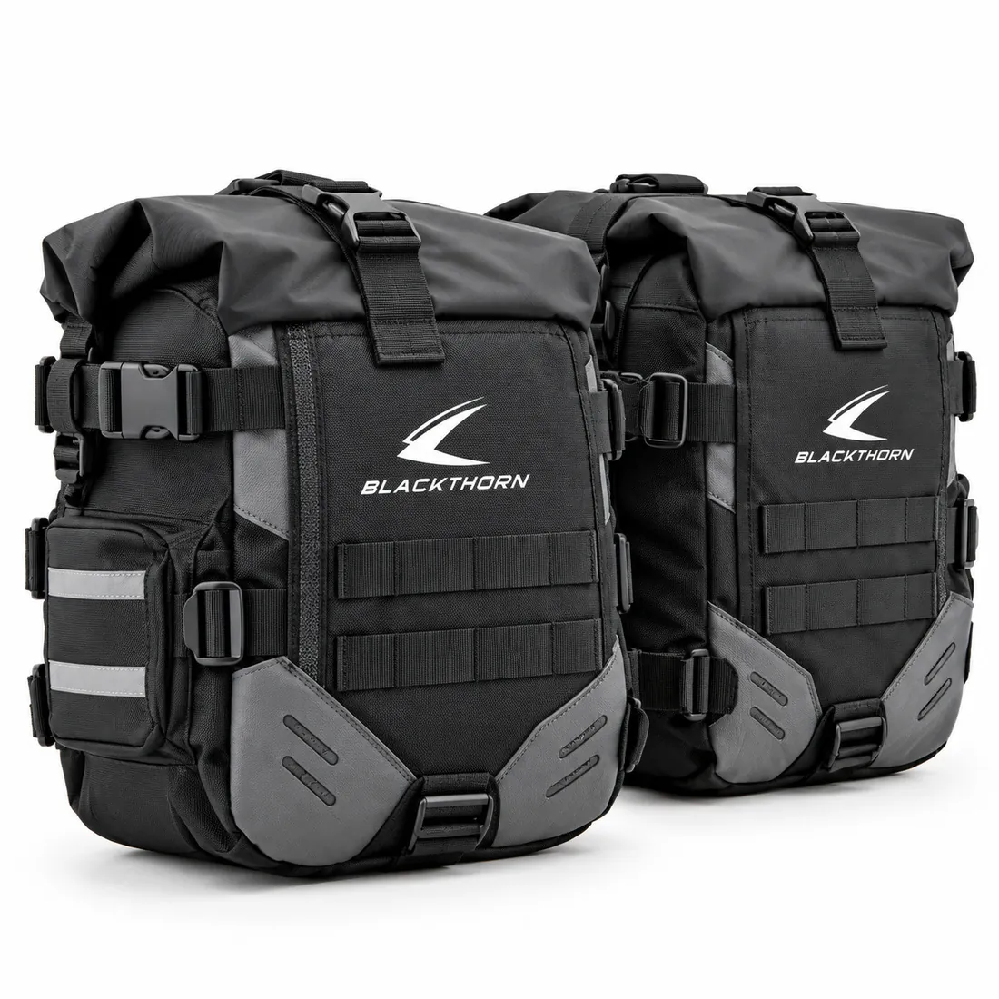 Black & Grey Adventure Motorcycle Panniers — saddle bags & waist bags by Blackthorn World