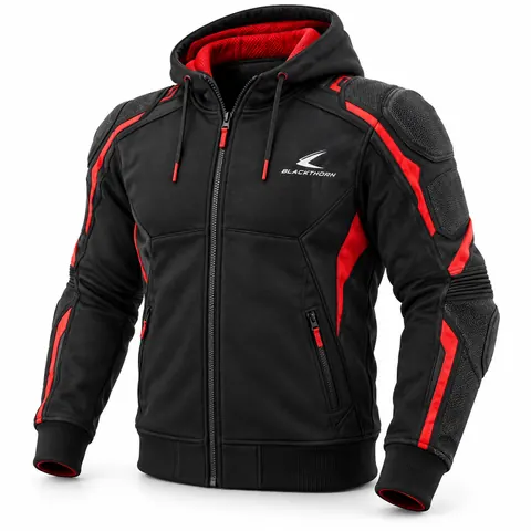 Black & Red Armoured Motorcycle Hoodie — Armoured hoodies & riding shirts by Blackthorn World