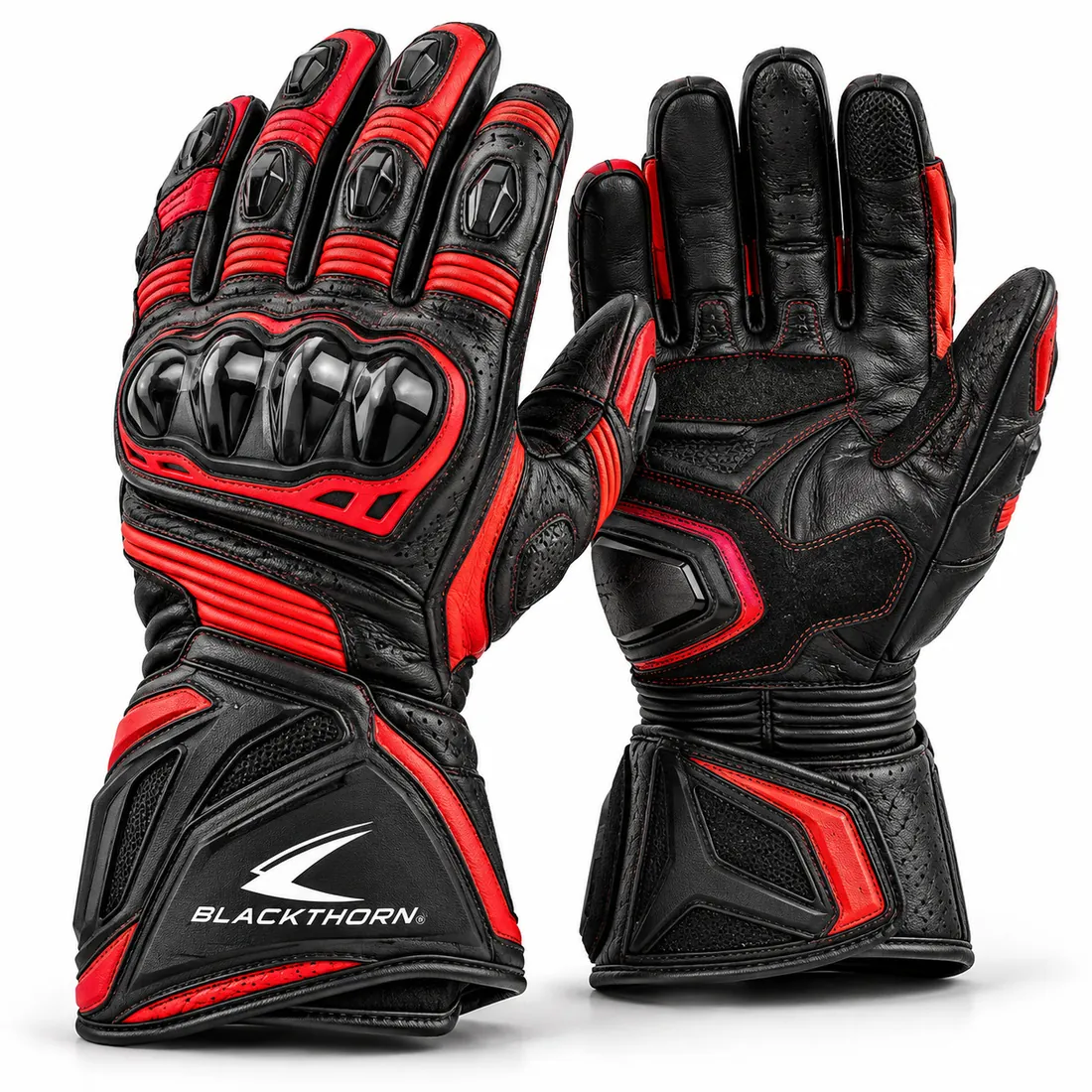 Black & Red Gauntlet Racing Motorcycle Gloves — motorcycle & motocross gloves by Blackthorn World