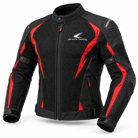 Black & Red Mesh Summer Motorcycle Jacket — Mesh summer riding jackets by Blackthorn World