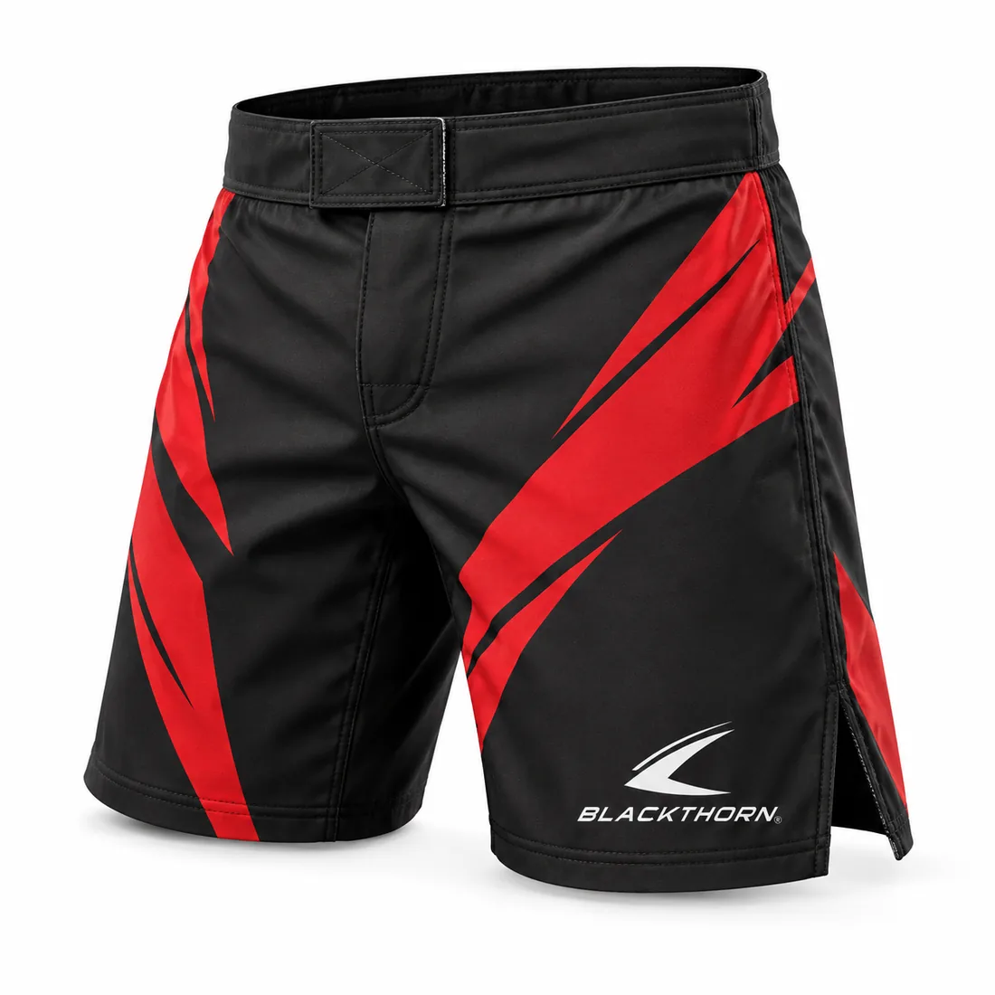 Black & Red MMA Fight Shorts — custom fight shorts by Blackthorn World