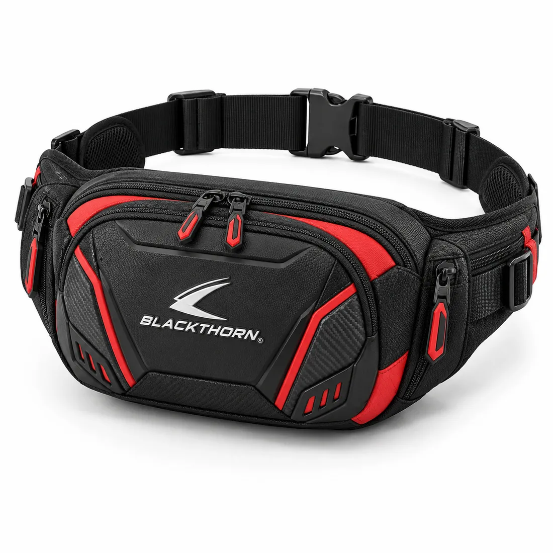 Black & Red Moulded Motorcycle Waist Bag — saddle bags & waist bags by Blackthorn World