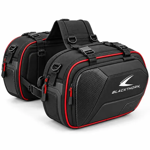 Black & Red Sport Motorcycle Saddle Bags — Saddle bags & waist bags by Blackthorn World