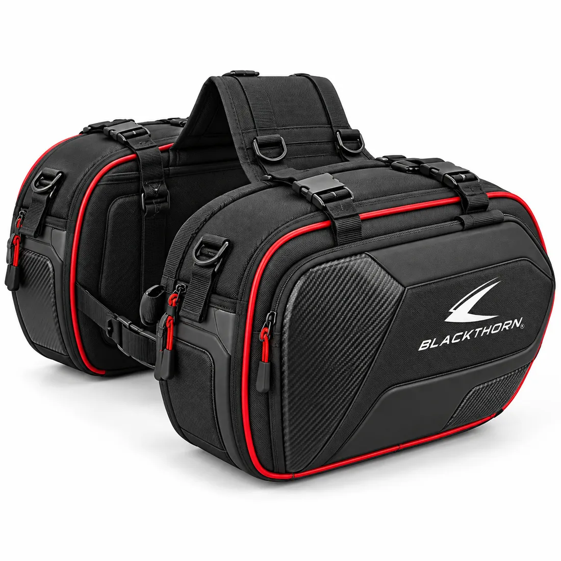 Black & Red Sport Motorcycle Saddle Bags — saddle bags & waist bags by Blackthorn World