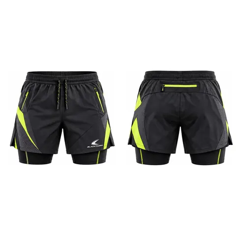 Black Volt 2-in-1 Gym Shorts with Compression Liner — front and back