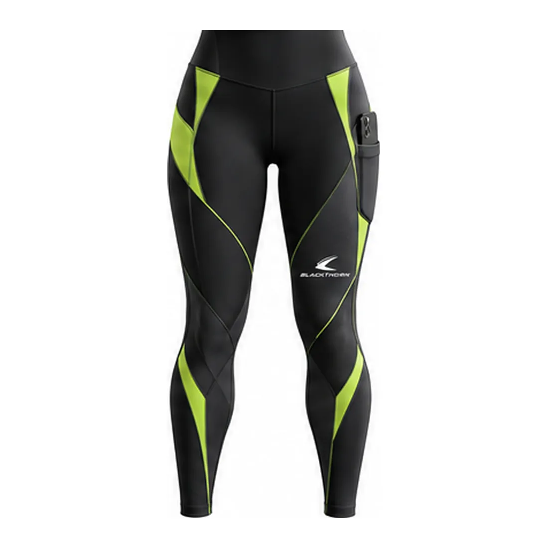 Black Volt High-Waist Pocket Leggings — Leggings by Blackthorn World, front view