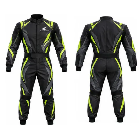 Black Volt Karting Suit with Lime Flash Panels — front and back