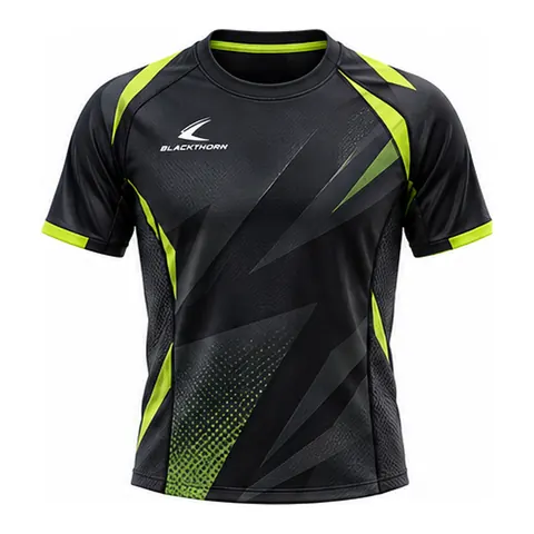 Black Volt Padel Jersey with Lime Angular Panels — front view