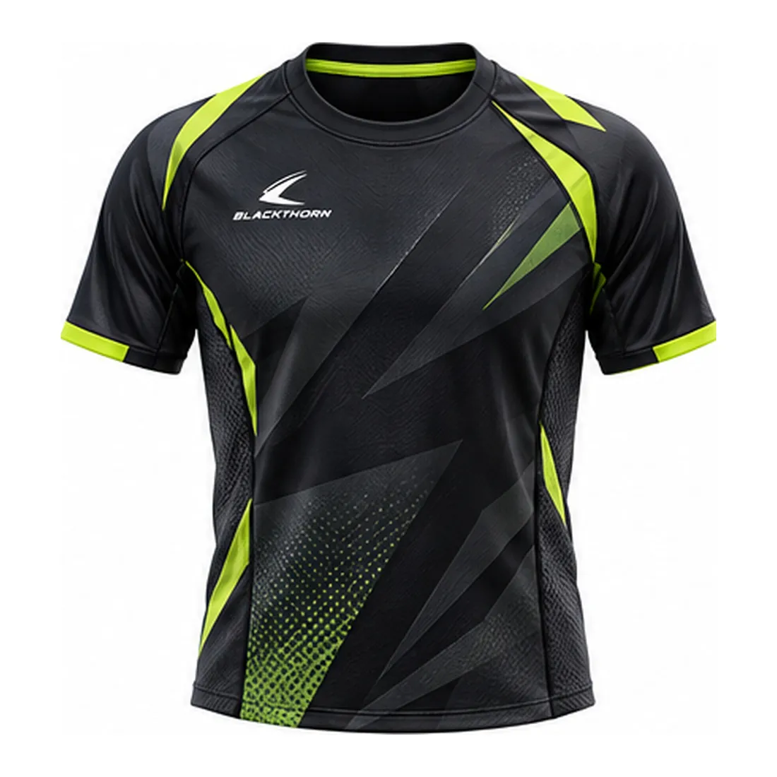 Black Volt Padel Jersey with Lime Angular Panels — Padel wear by Blackthorn World, front view