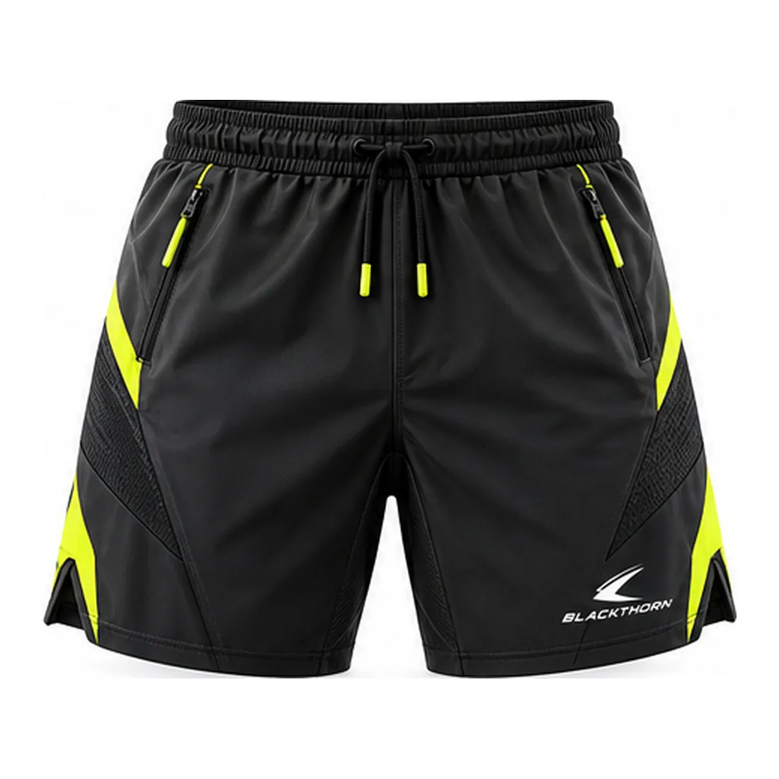 Black Volt Padel Shorts with Lime Side Vents — Padel wear by Blackthorn World, front view
