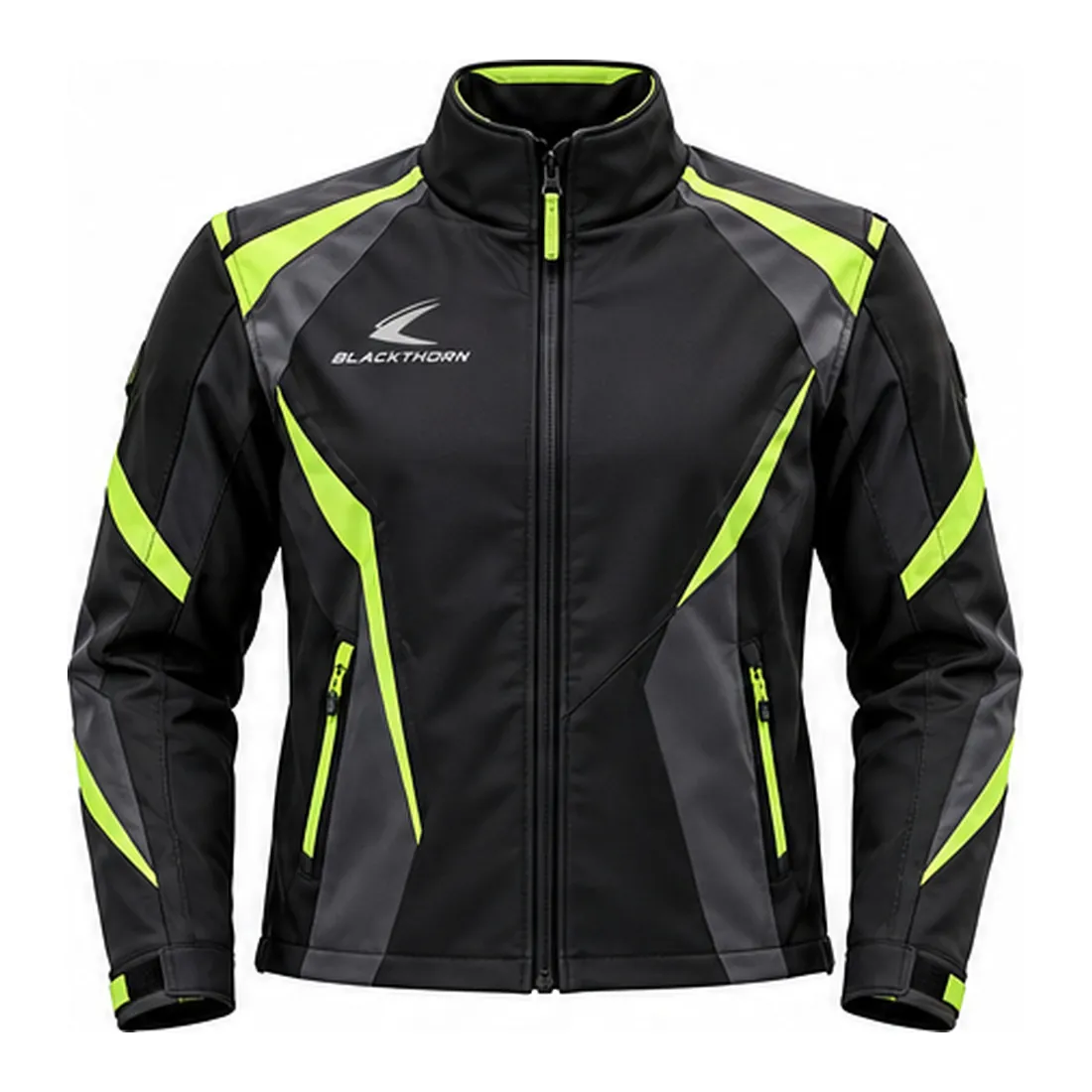 Black Volt Pit-Crew Softshell Jacket — Race suits & team wear by Blackthorn World, front view