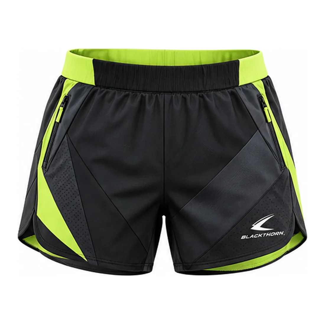 Black Volt Scallop-Hem Pickleball Shorts — Pickleball wear by Blackthorn World, front view