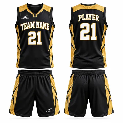 Blade & Chevron Sublimated Basketball Uniform — black / gold blade