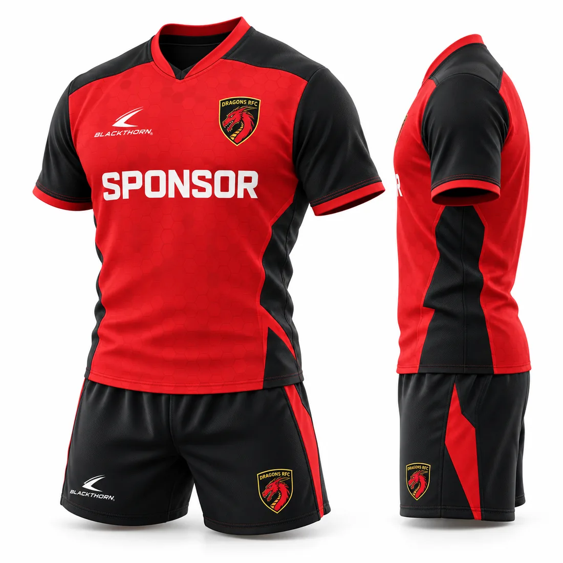 Bloodline Contrast Rugby Kit — red / black custom rugby kit made to order by Blackthorn World