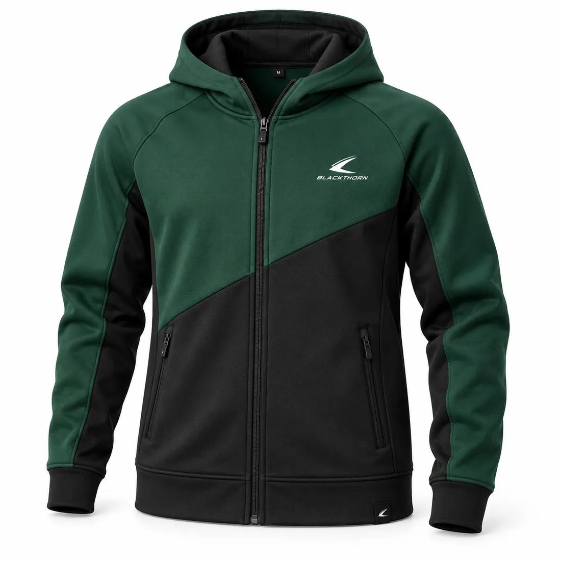 Bottle Green & Black Full-Zip School Hoodie — custom school hoodies by Blackthorn World