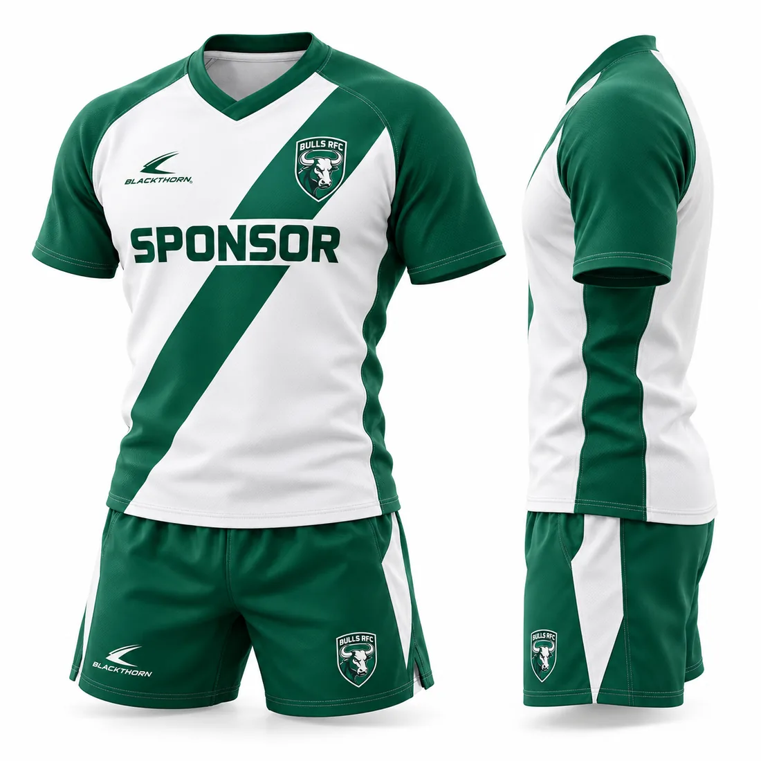 Breakline Diagonal Rugby Kit — white / forest green custom rugby kit made to order by Blackthorn World