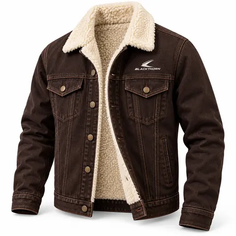 Brown Denim Sherpa Ranch Jacket — Sherpa denim jackets by Blackthorn World