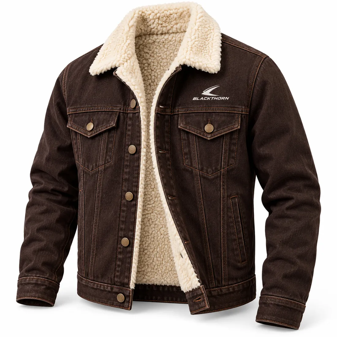 Brown Denim Sherpa Ranch Jacket — sherpa denim jackets by Blackthorn World