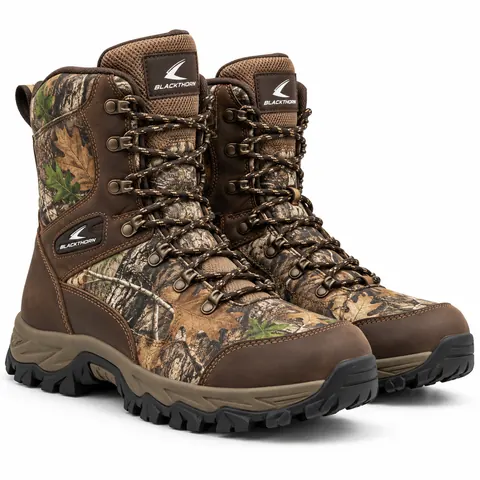 Brown Leather Hunting Boots with Camo Panels — Hunting & tactical boots by Blackthorn World