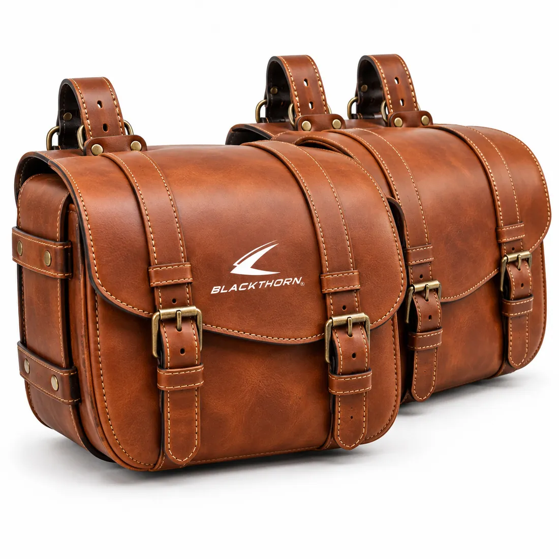 Brown Leather Classic Motorcycle Saddlebags — saddle bags & waist bags by Blackthorn World