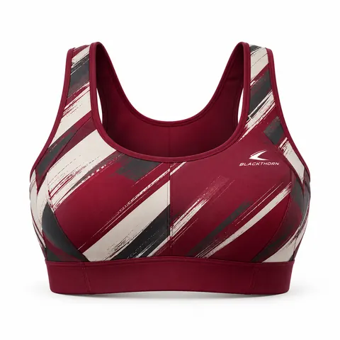 Burgundy Brushstroke Sublimated Sports Bra — Activewear · Sports bras by Blackthorn World