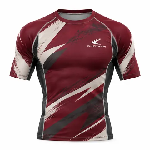 Burgundy Brushstroke Short-Sleeve Rash Guard — Fightwear · Rash guards & compression by Blackthorn World