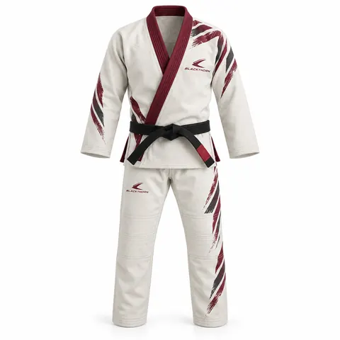 Burgundy Brushstroke Pearl Weave BJJ Gi — Fightwear · BJJ gis by Blackthorn World