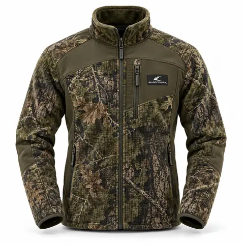 Camo Fleece Hunting Jacket (Midlayer) — woodland green camo